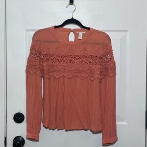Coral Lace Detail Top